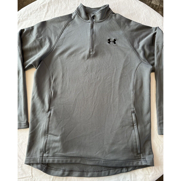 Under Armour Sweatshirt Mens Medium Grey Quarter Zip Mock Neck Golf Athletic - Picture 2 of 15